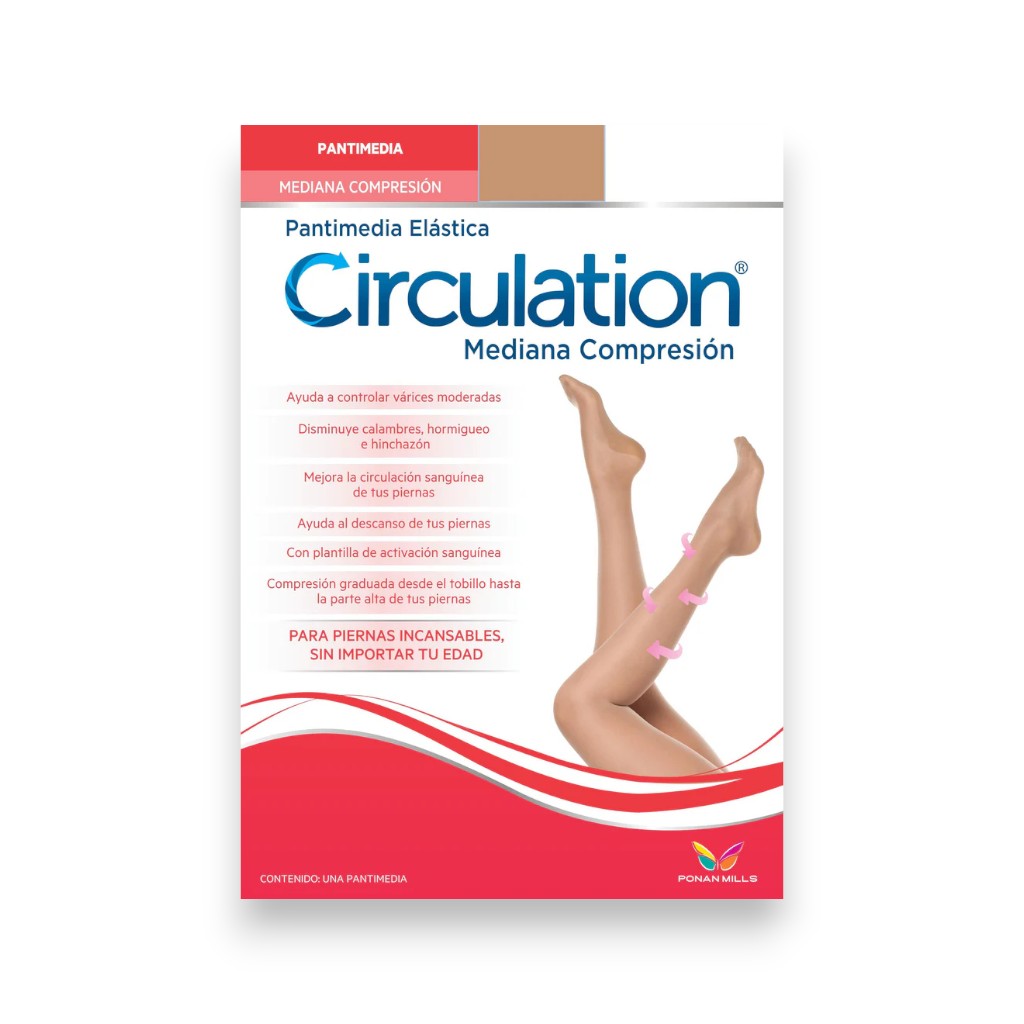 Pantimedia elástica de mediana compresión 16 a 24 mm/Hg dama Circulaton
