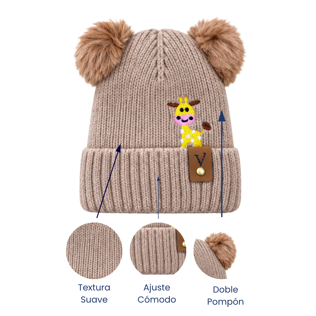 Gorro con doble pompón surtido infantil Valiz paquete de 6