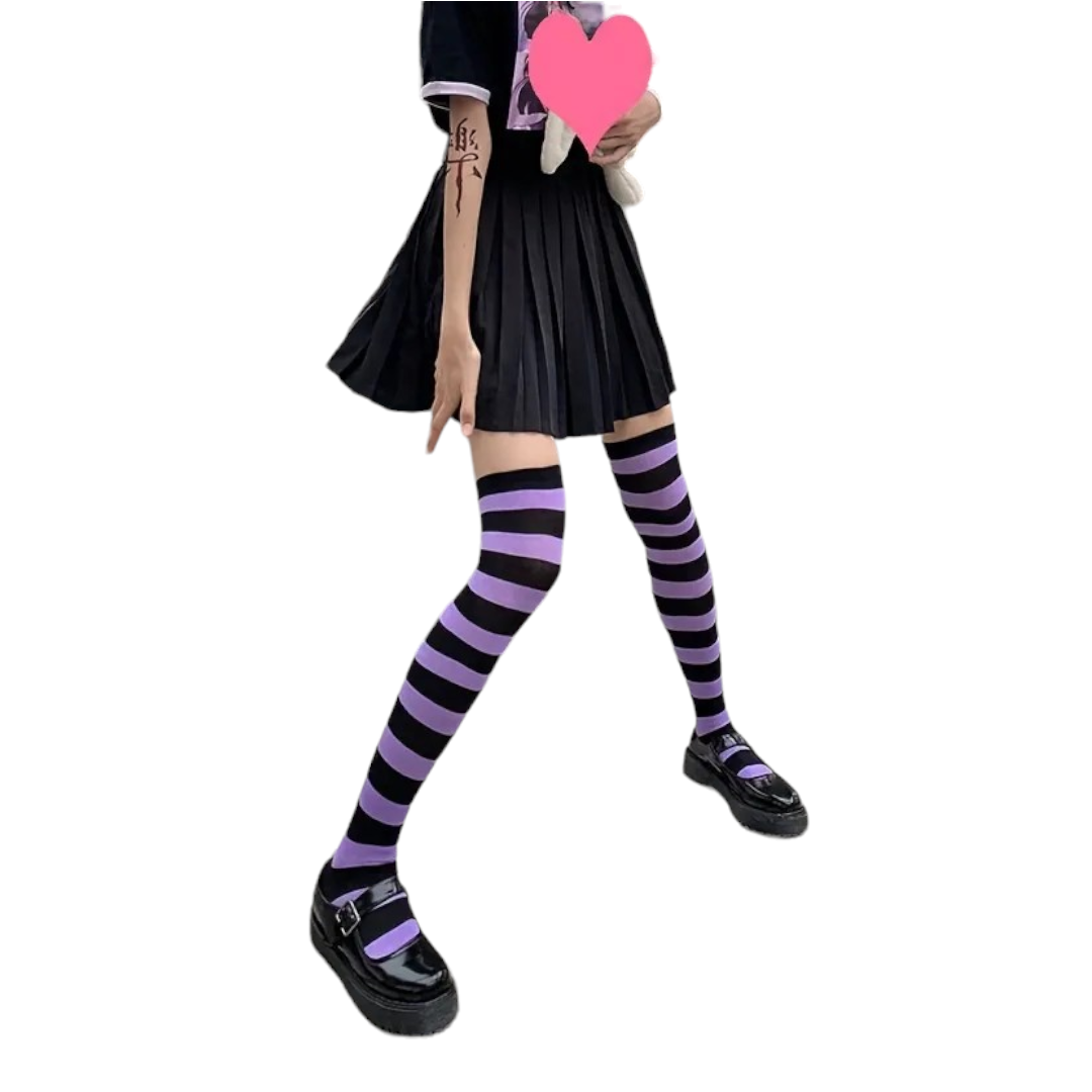 Calceta medieta rayada morado con negro unitalla Leka