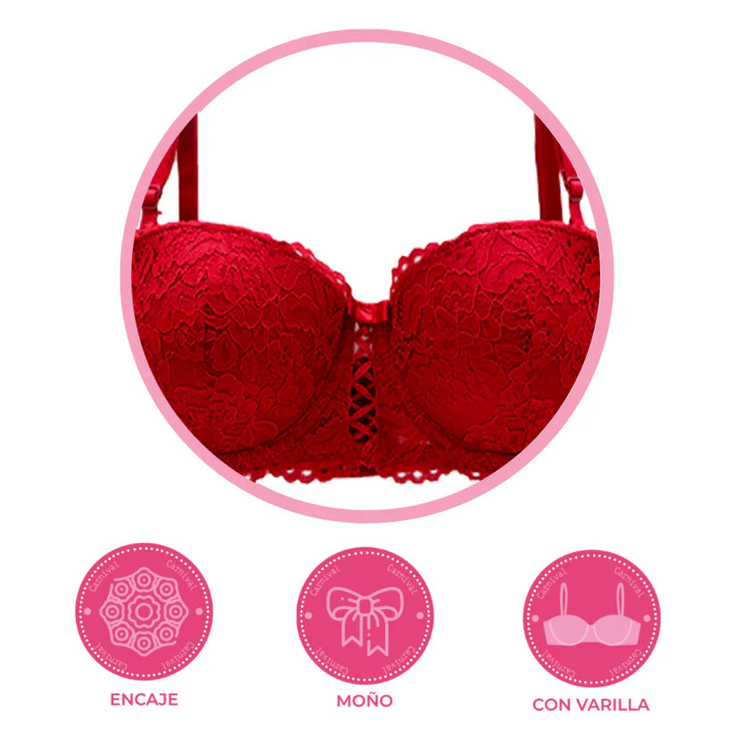 Coordinado strapless con encaje rojo dama #24422-74422 Carnival