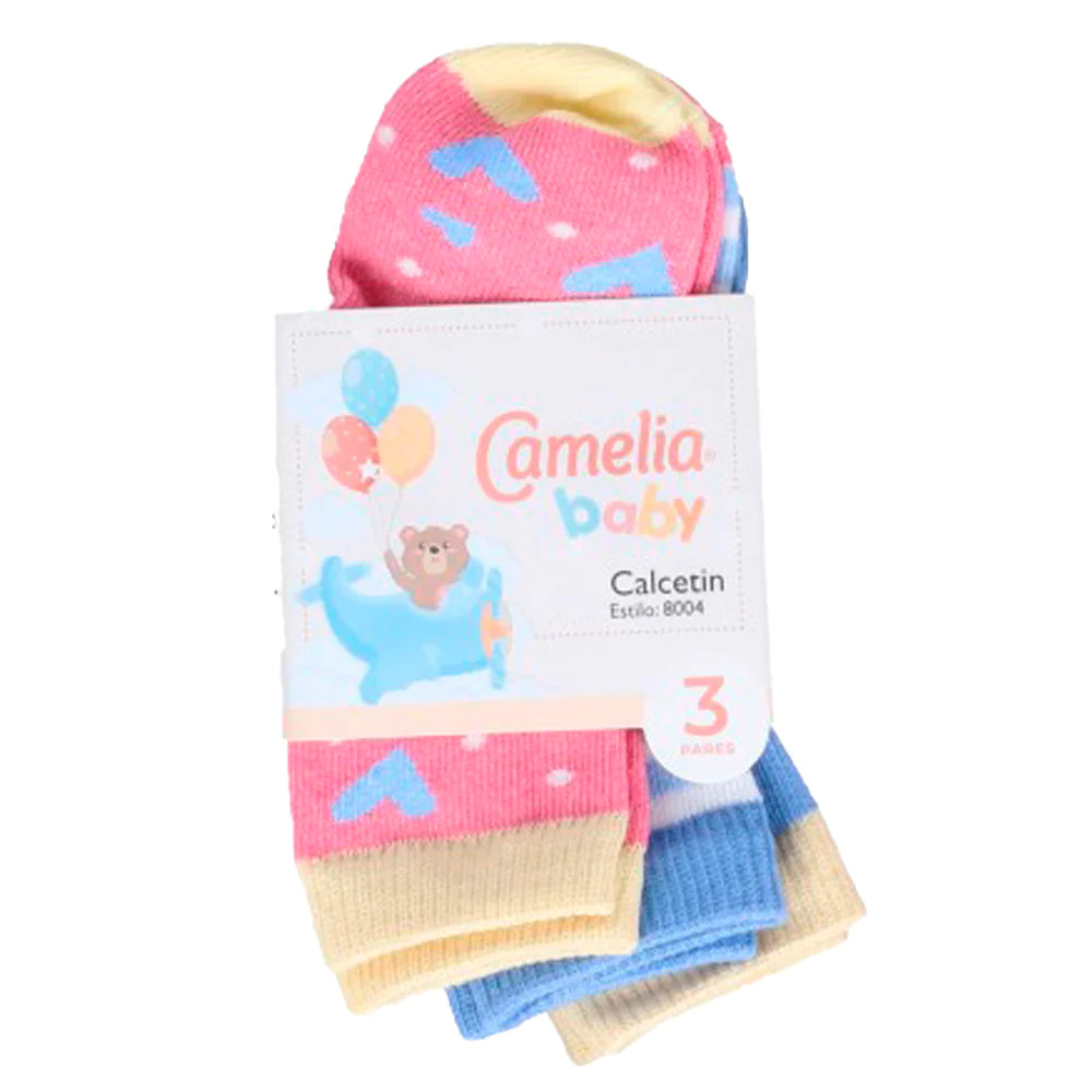 Calcetín fantasía para bebe niña #8004 paquete de 3