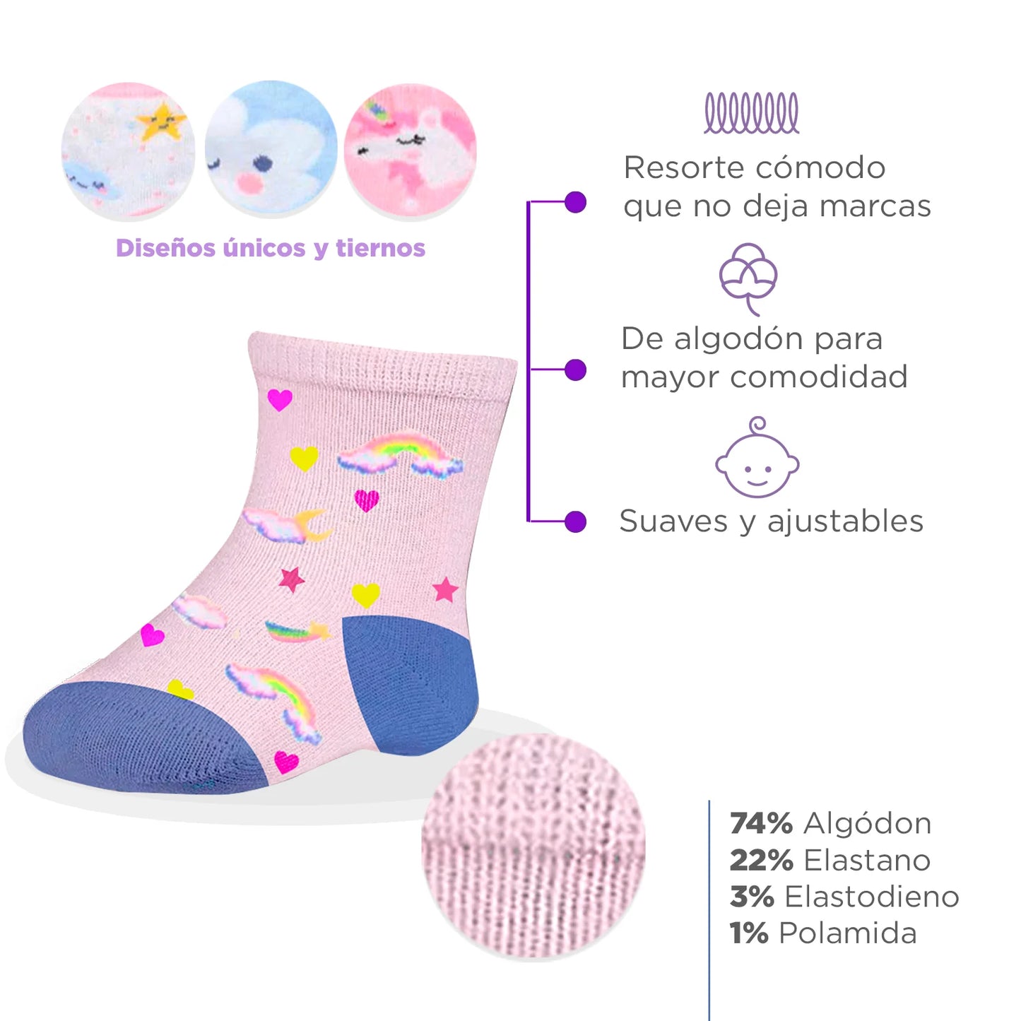 Calcetín fantasía para bebe niña #8004 paquete de 3