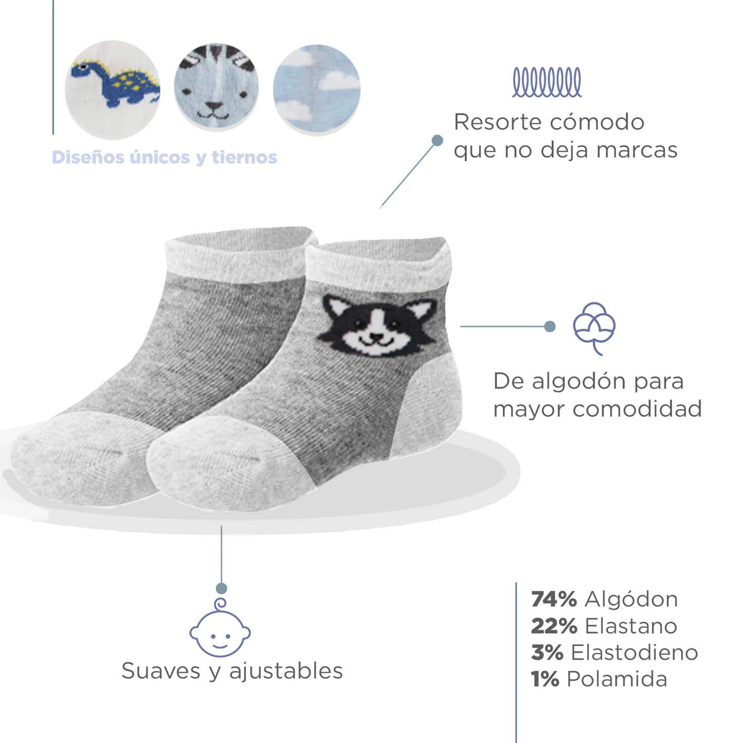 Calceta estampada surtida para bebe niño #8005 Camelia paquete de 3