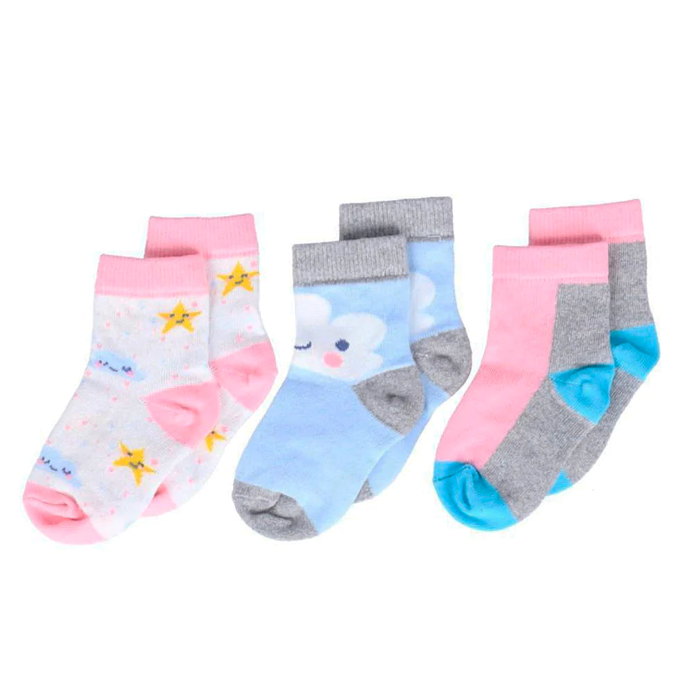 Calcetín fantasía para bebe niña #8004 paquete de 3