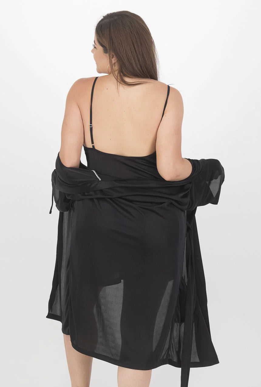 Pijama conjunto de camisón bata cruzada negra #7058 unitalla dama