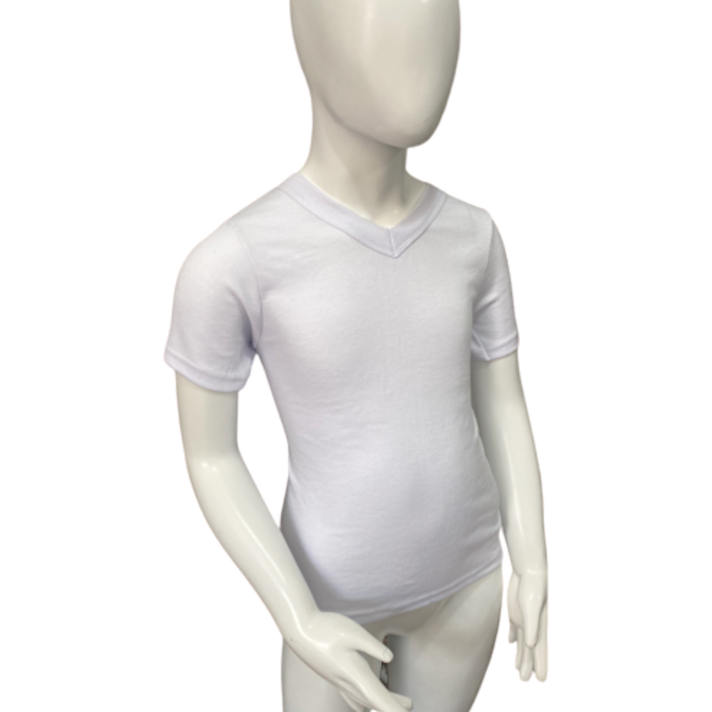 Playera manga corta cuello V blanca niño infantil AYA
