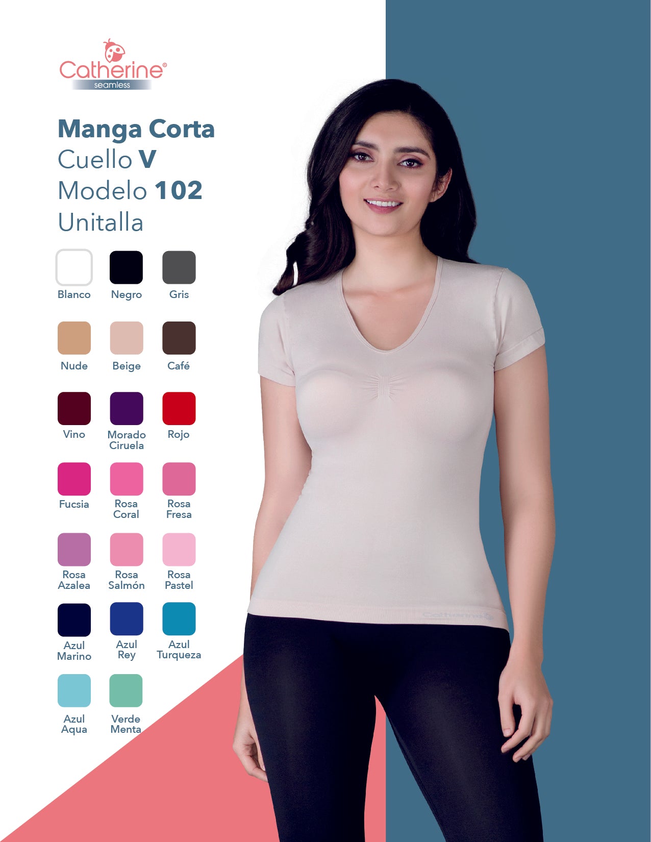 Playera cuello V manga corta de microfibra unitalla mod.102 dama