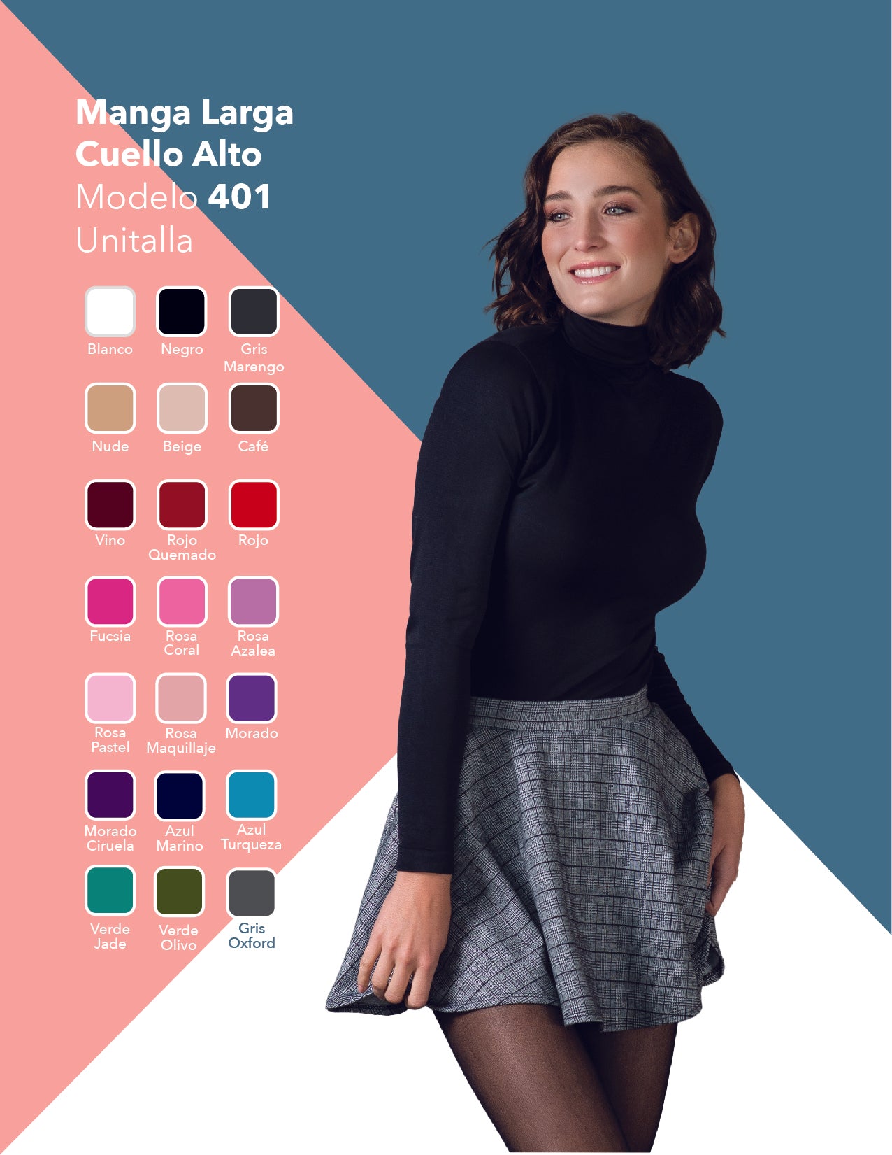 Playera de microfibra cuello alto manga larga unitalla Dama #401 Catherine