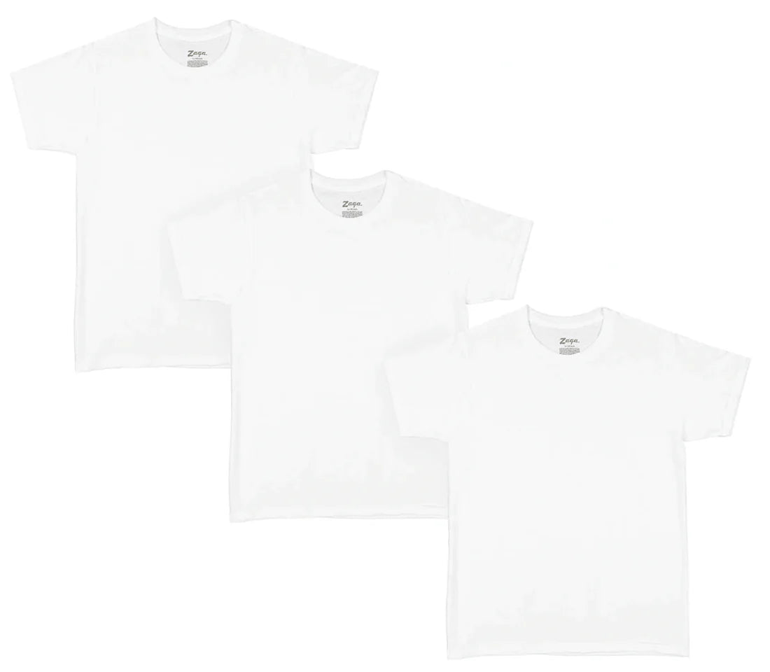 Playera cuello redondo manga corta de algodón blanca lisa caballero Zaga