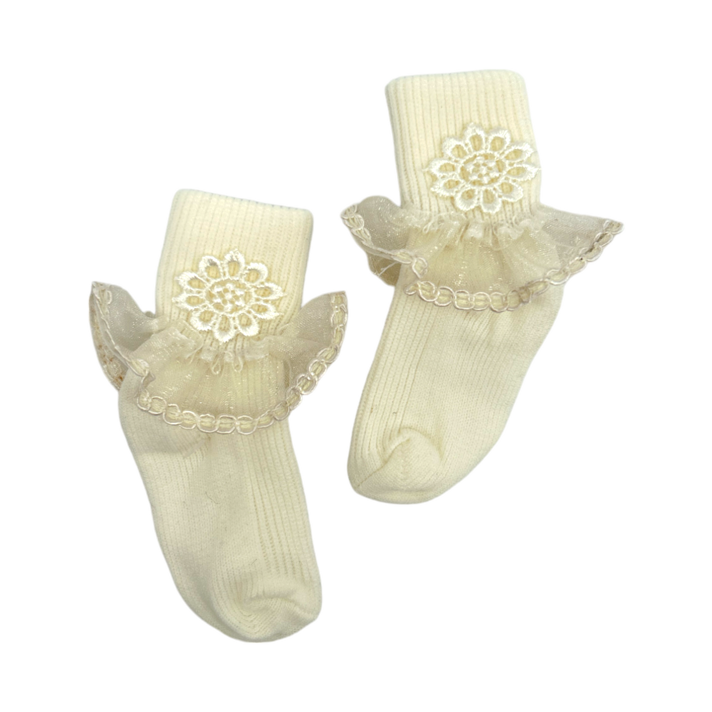 Tobillera organza bordada hueso/blanco paquete de 12