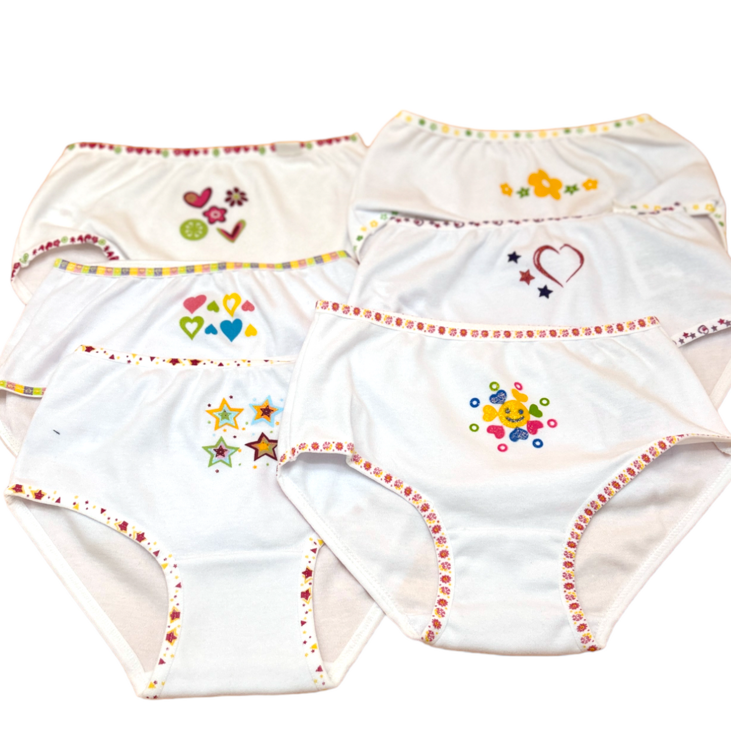 Pantaletas completas con diseño en bordes niña #1150 Cylyo paquete de 6