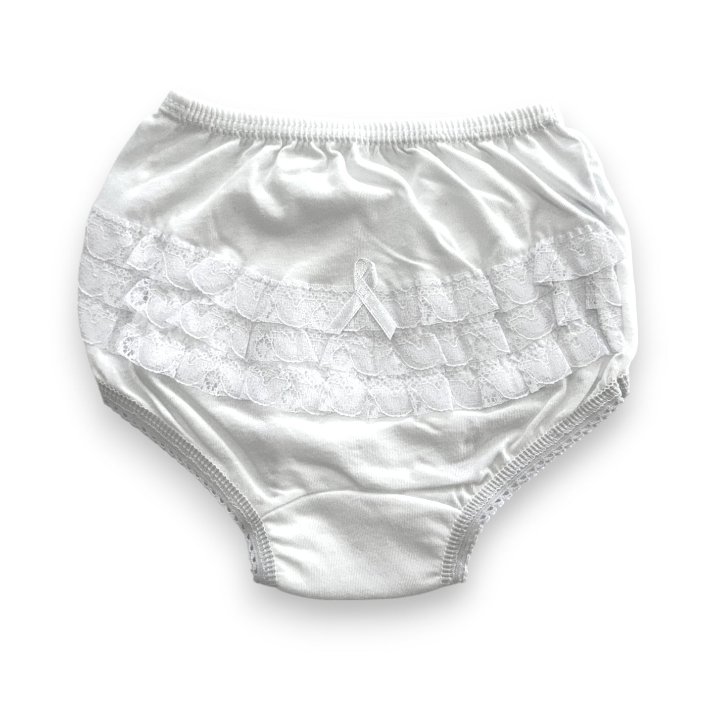 Pantaleta con olan blanca económica varias tallas paquete de 12