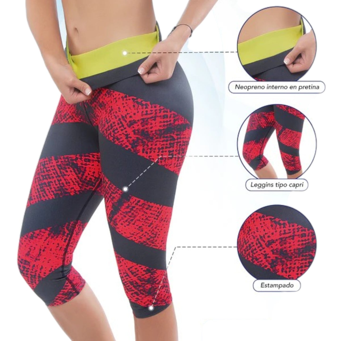 Leggins deportivos estampados tipo capri con compresión media colombiano #007E Romanza