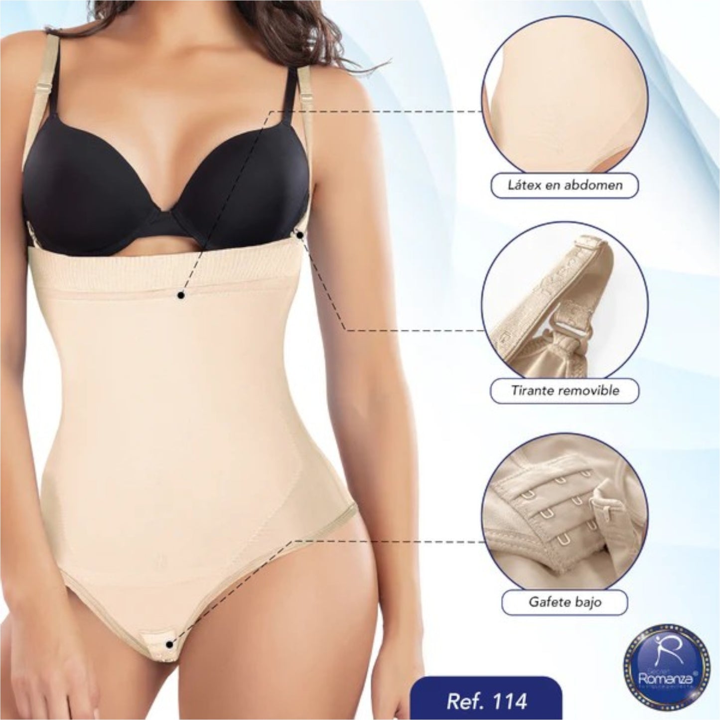 Faja colombiana Body strapless con broches perineal senos libres #114 Romanza
