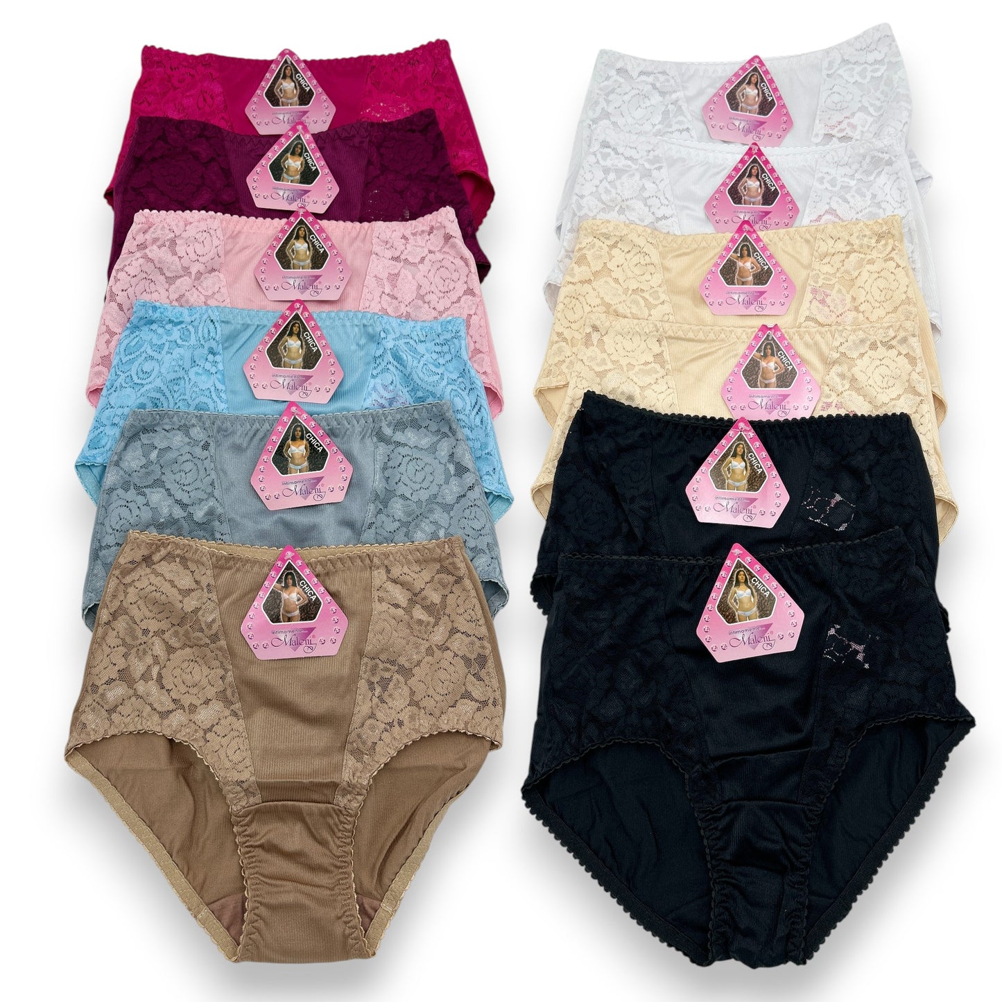 Pantaleta completa con encaje surtida #345 Maleni paquete de 6