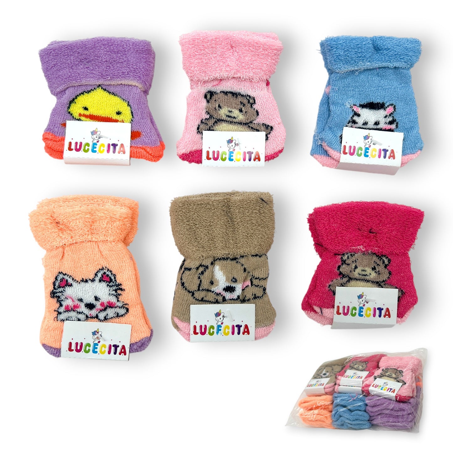 Tin felpa animalitos surtido unitalla bebe Lucecita paquete de 12