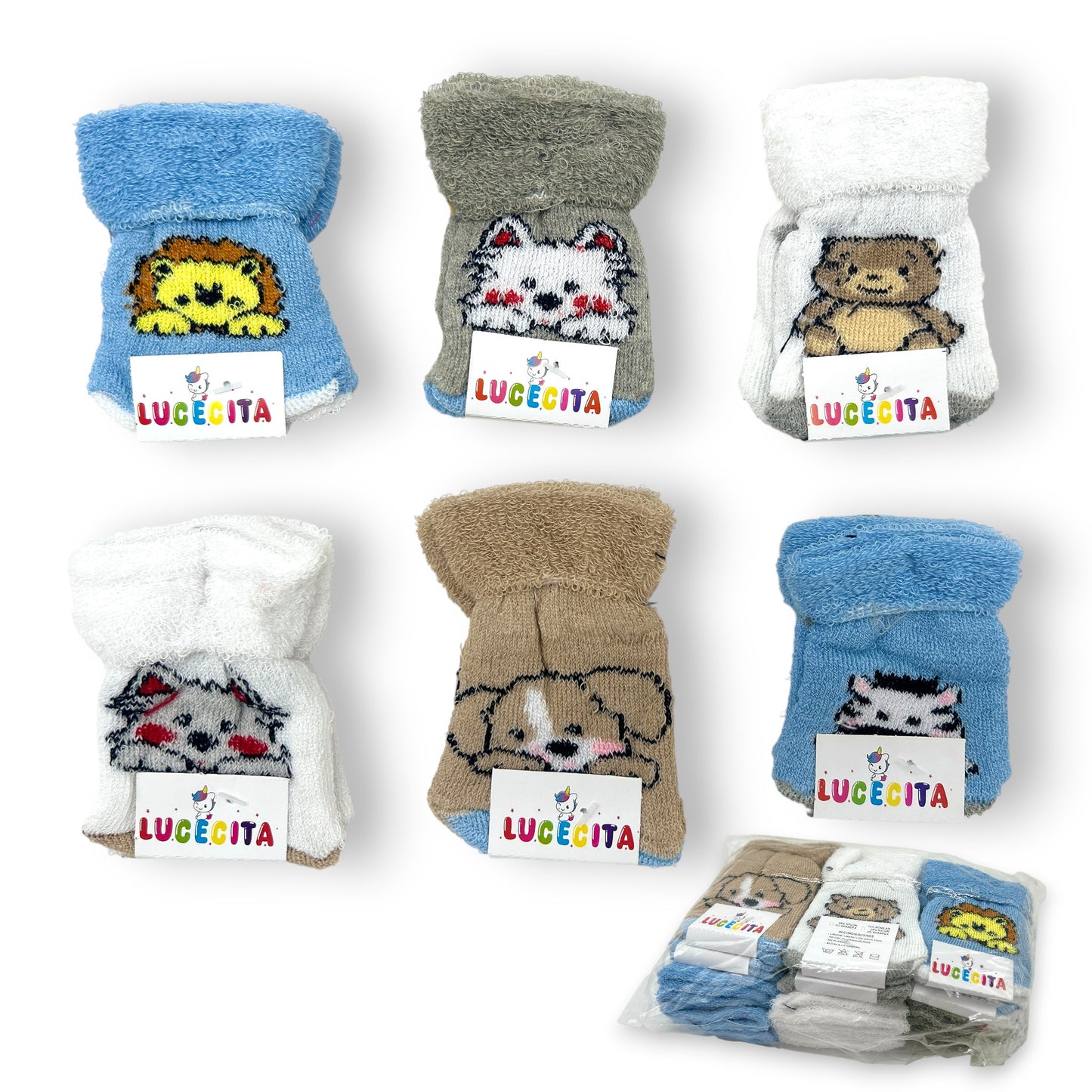 Tin felpa animalitos surtido unitalla bebe Lucecita paquete de 12