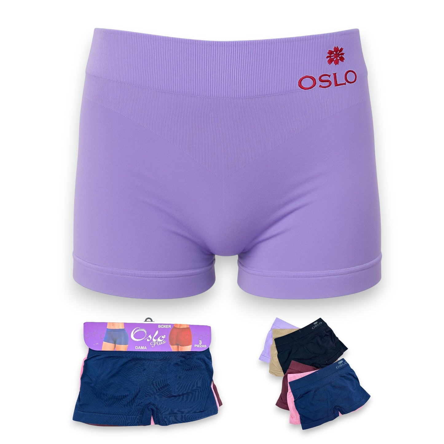Boxer resorte delgado liso de microfibra surtido unitalla dama Oslo paquete de 6