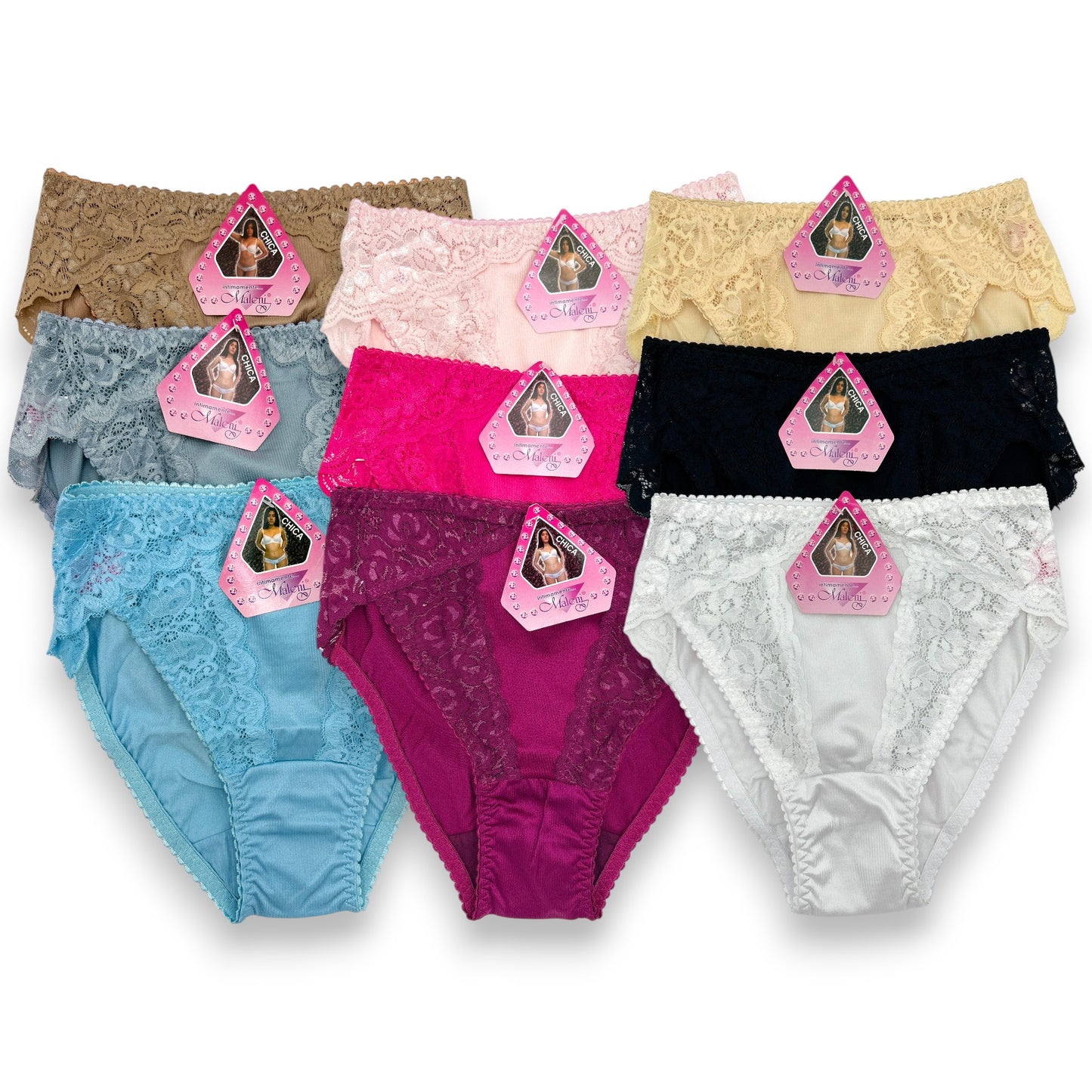 Pantaleta con detalles de encaje surtida #001 Maleni paquete de 6