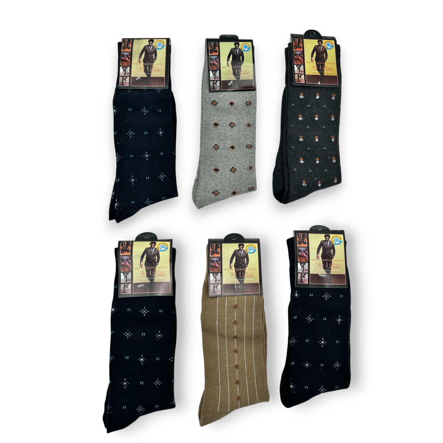 Calcetines de algodón fantasía económico leka caballero paquete de 6