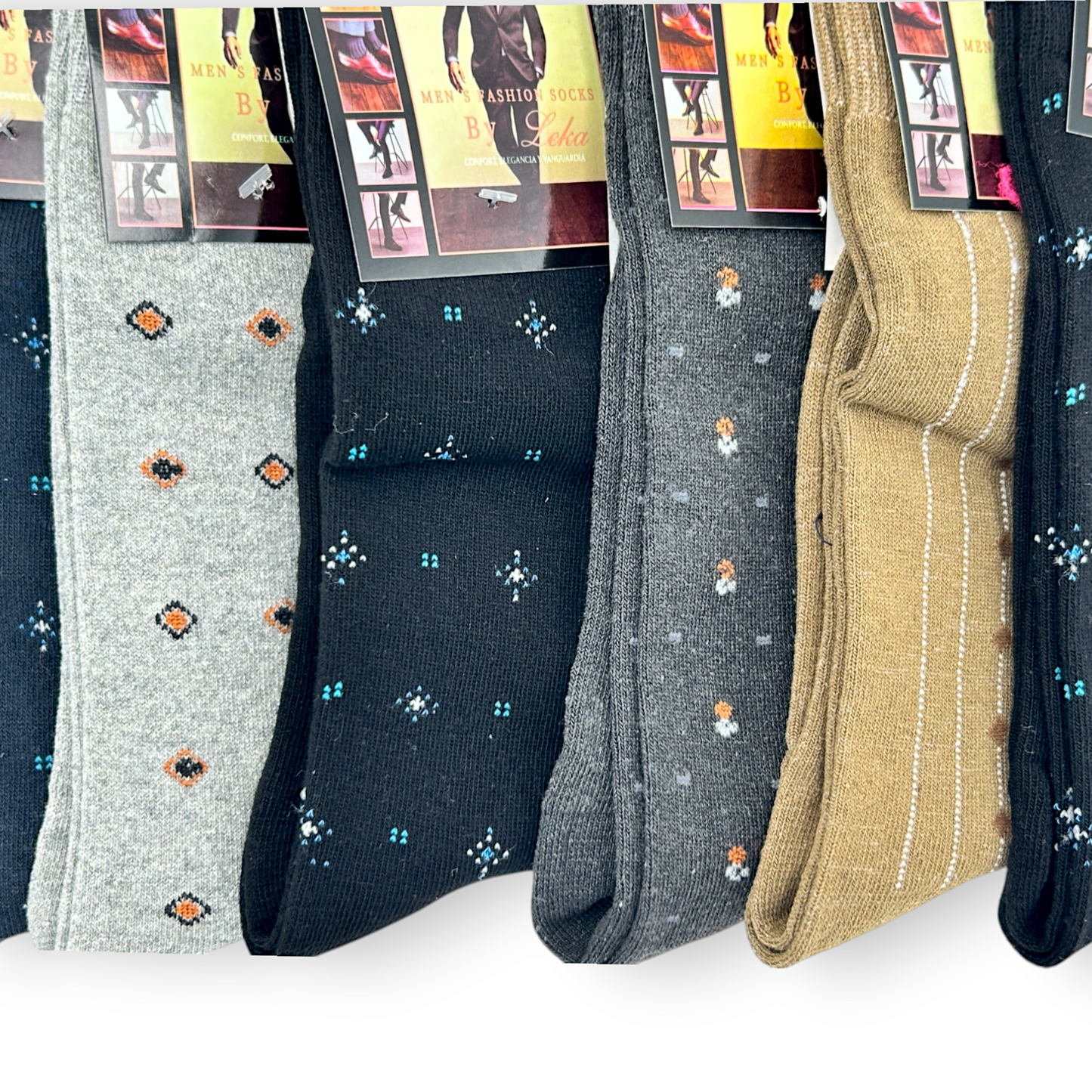 Calcetines de algodón fantasía económico leka caballero paquete de 6