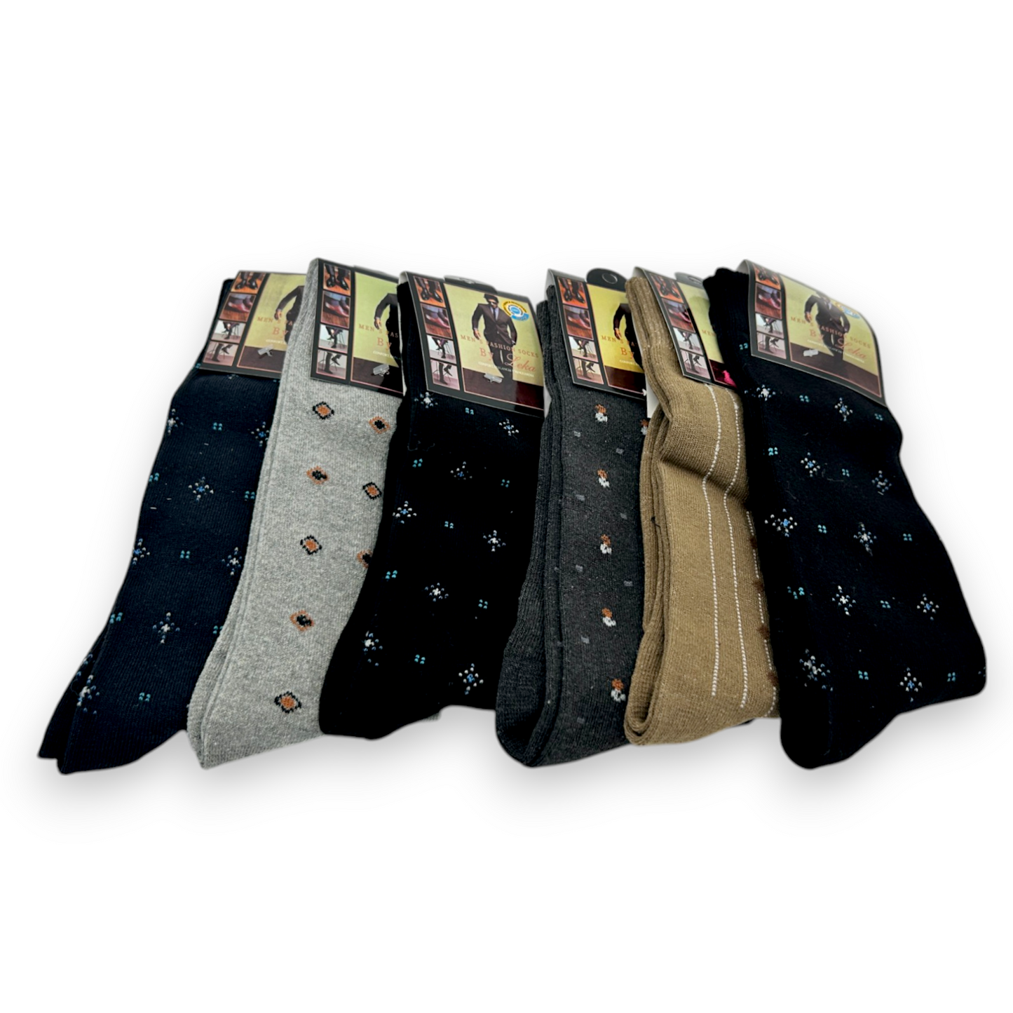 Calcetines de algodón fantasía económico leka caballero paquete de 6