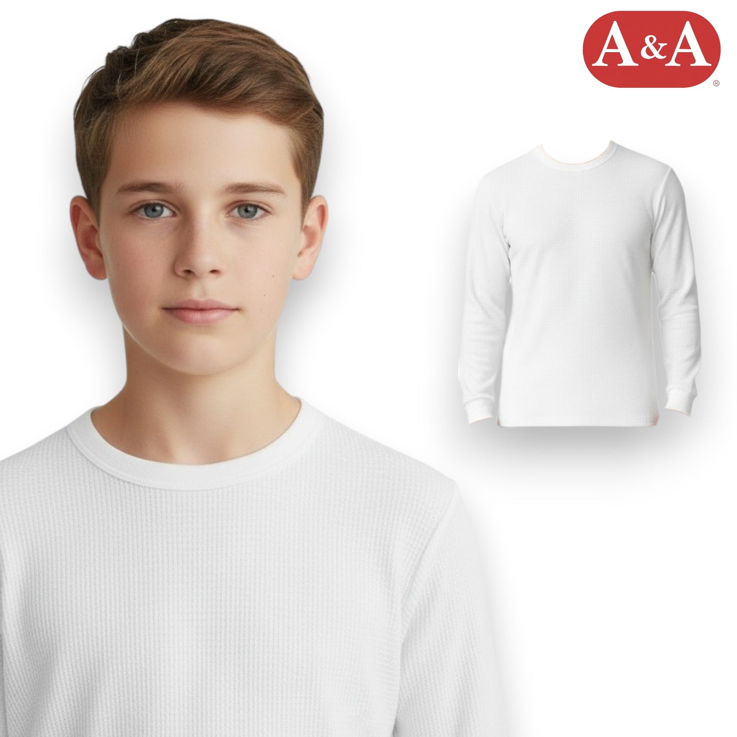 Playera térmica cuello redondo manga larga blanca varias tallas unisex infantil AYA