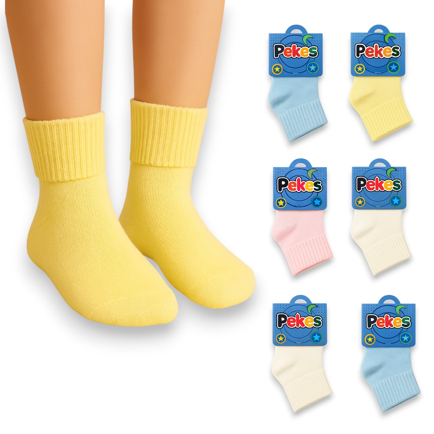 Tobillera lisa de algodón infantil surtida #102-133 Pekes paquete de 6