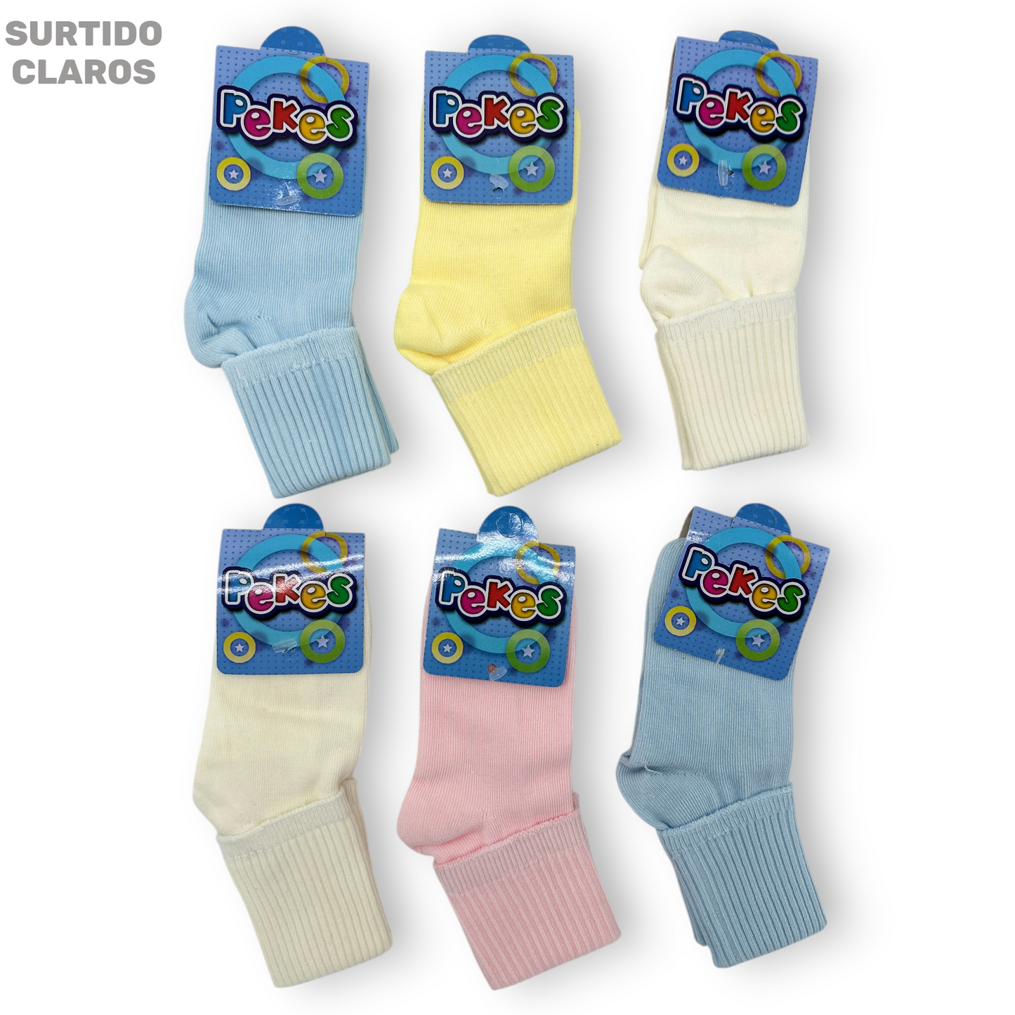 Tobillera lisa de algodón infantil surtida #102-133 Pekes paquete de 6