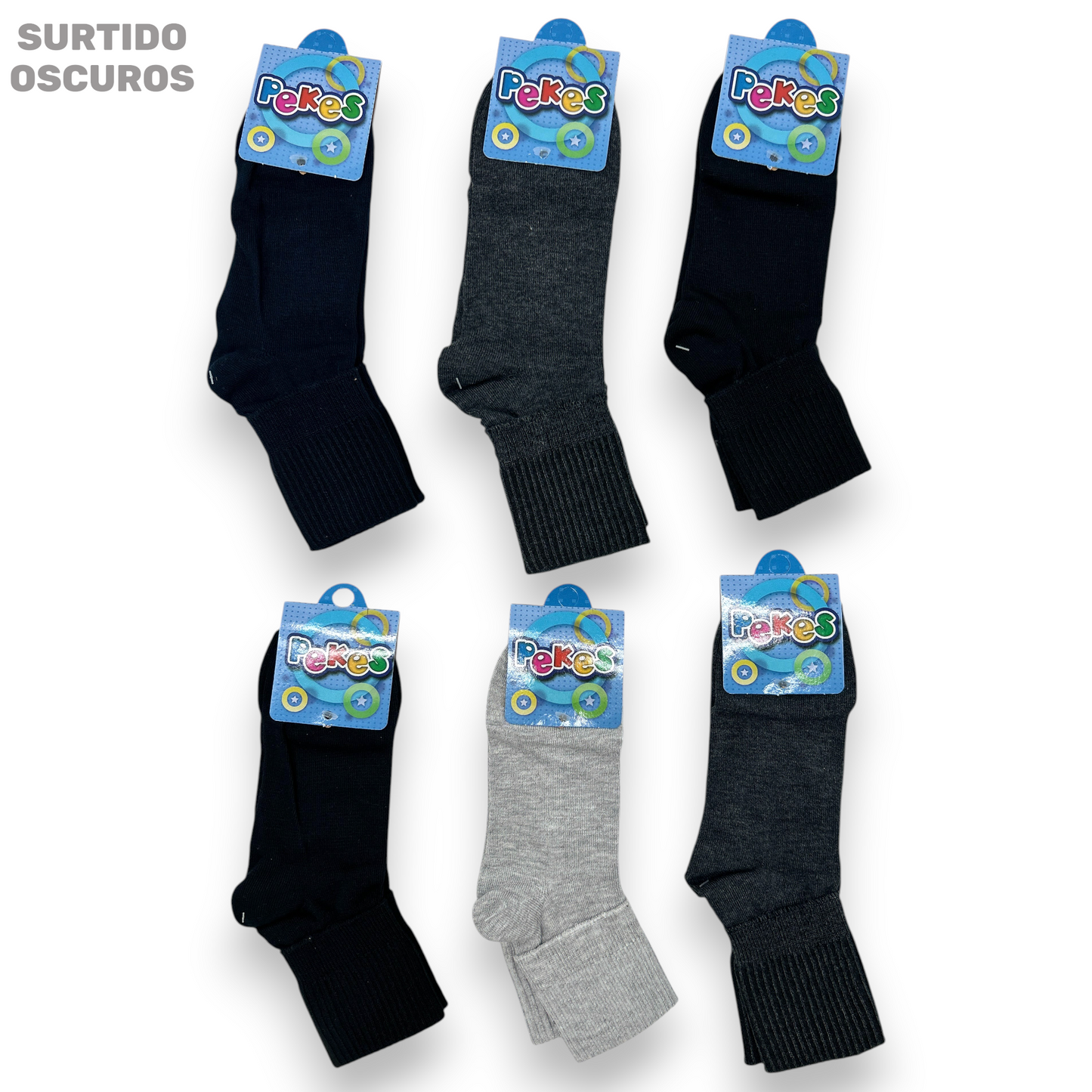 Tobillera lisa de algodón infantil surtida #102-133 Pekes paquete de 6