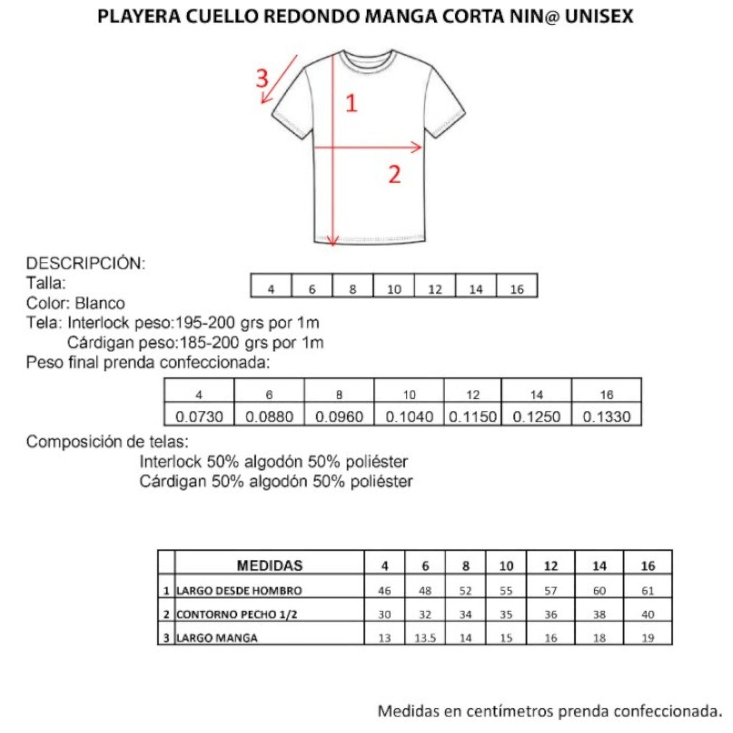 Playera ramoncito cuello redondo manga corta colores infantil unisex