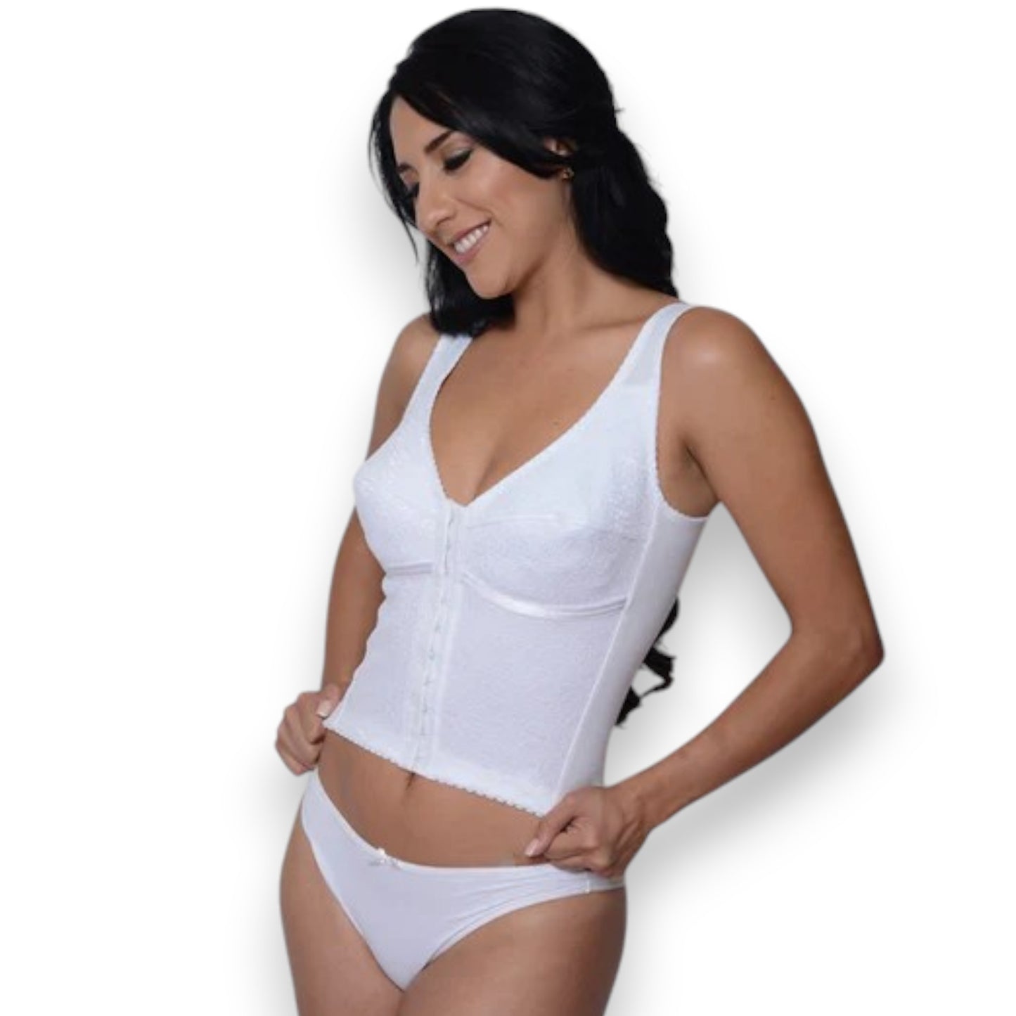 Brassier peto largo con broche frontal y encaje dama #2002