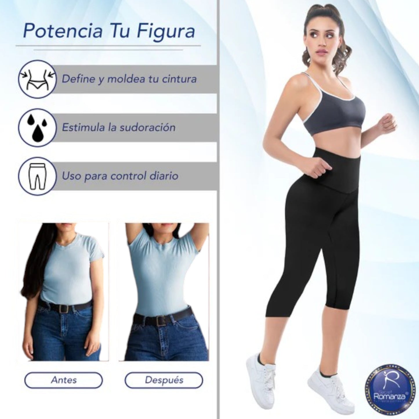 Leggins deportivos tipo capri con compresión media colombiano #007 Romanza