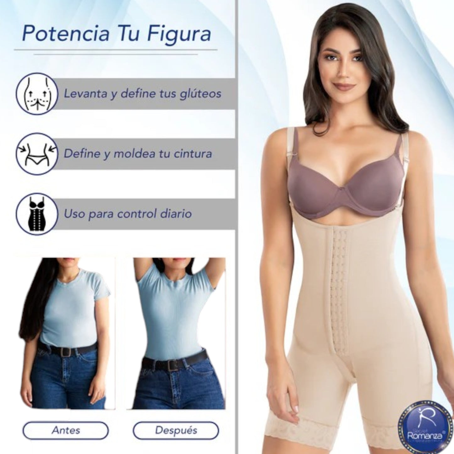 Faja colombiana short senos libres con broches #3174 Romanza