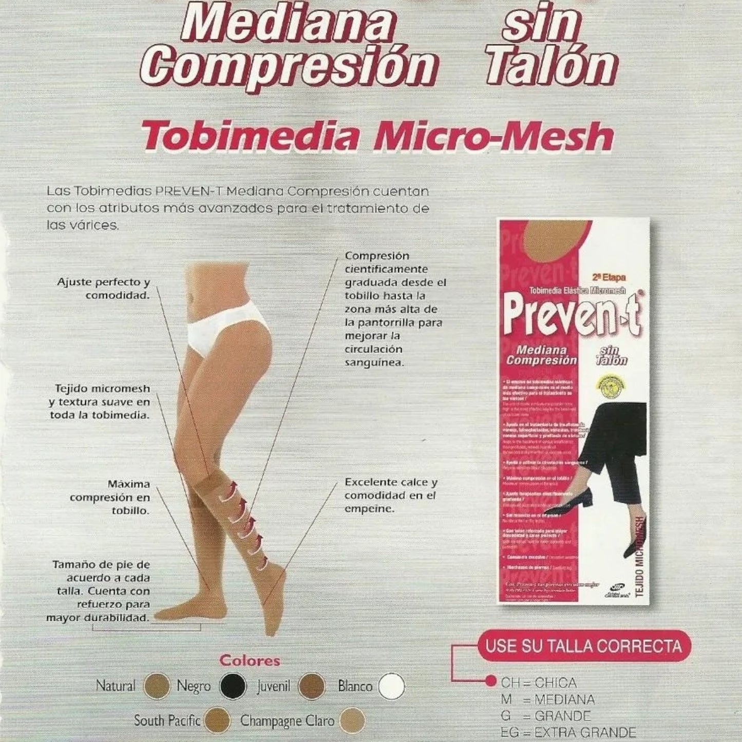 Tobimedia elástica micromesh compresión mediana 2da etapa para varices Prevent