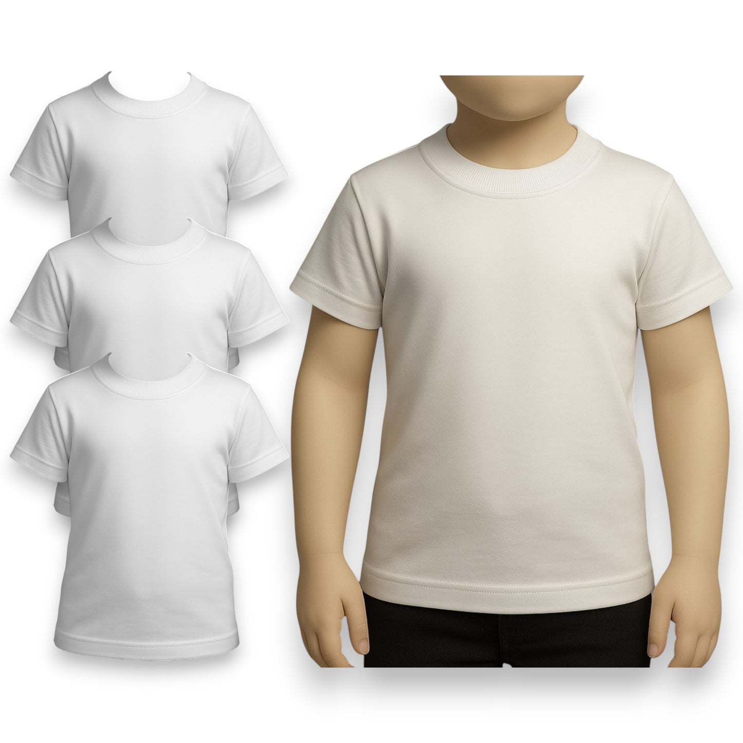 Playera manga corta inter blanca unisex infantil AYA paquete de 3