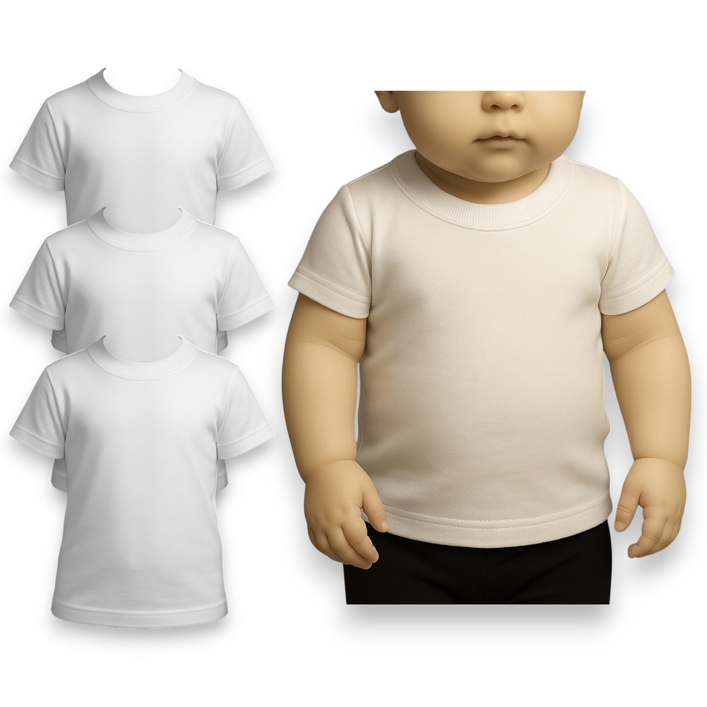 Playera manga corta inter blanca unisex bebé AYA paquete de 3