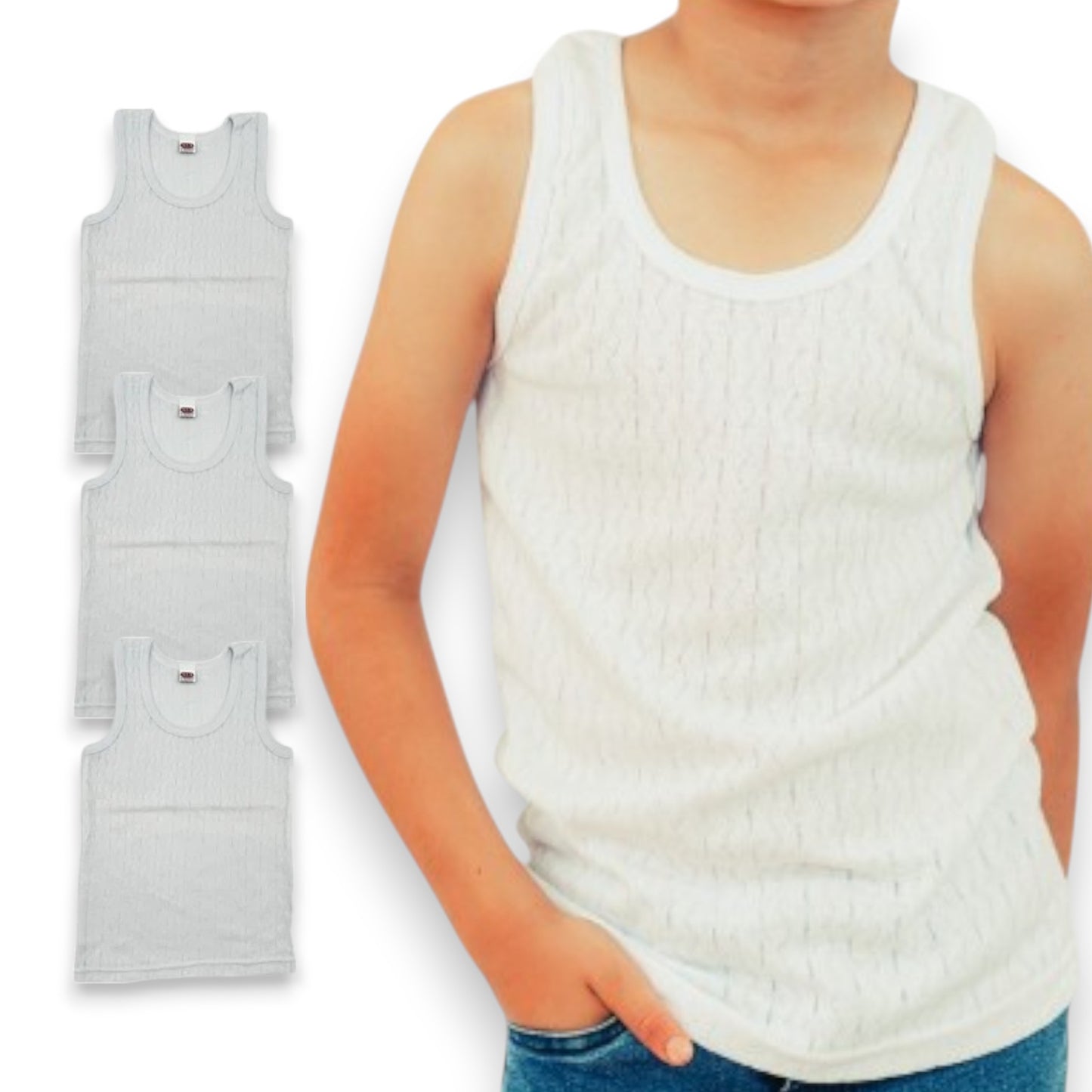 Camiseta rombos blanca infantil niño AYA paquete de 3