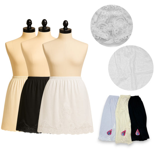 Enagua o medio fondo arriba de la rodilla de algodón con encaje dama