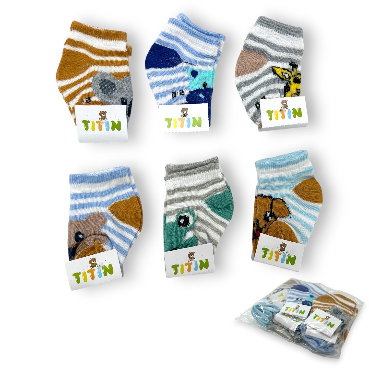 Tin rayado animalitos surtido unitalla bebe Lucecita Tintin paquete de 12