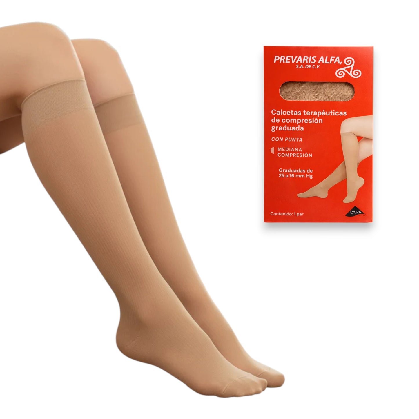 Calcetas tobimedias terapéuticas de mediana compresión 25-16 mm Hg dama Prevaris