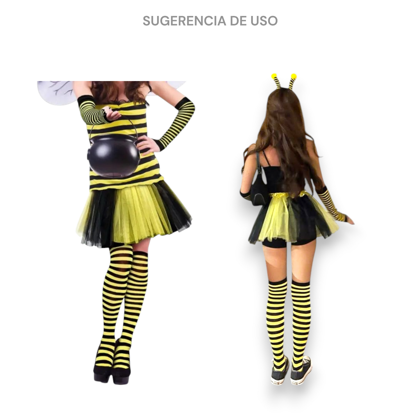 Calceta medieta rayada amarillo con negro abeja Leka