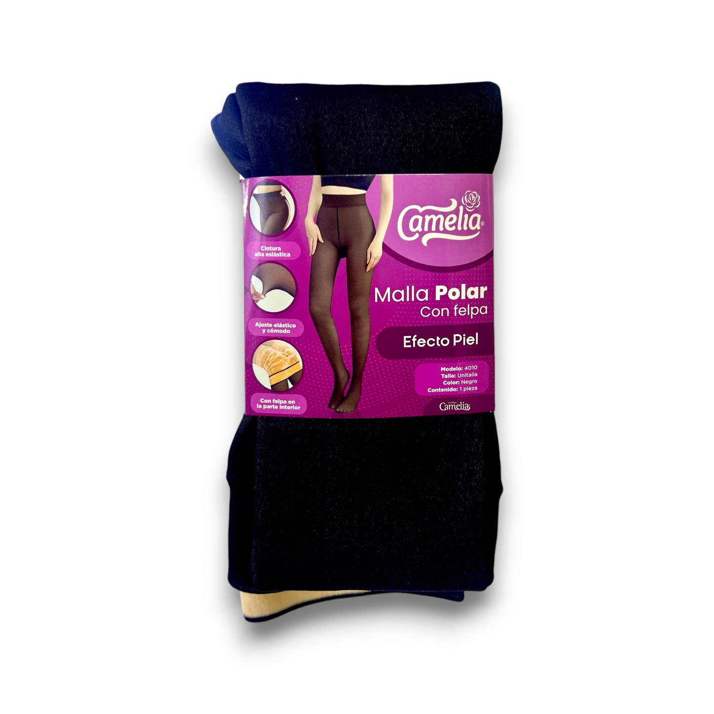 Malla polar negra forrada con felpa efecto piel dama #4010 camelia