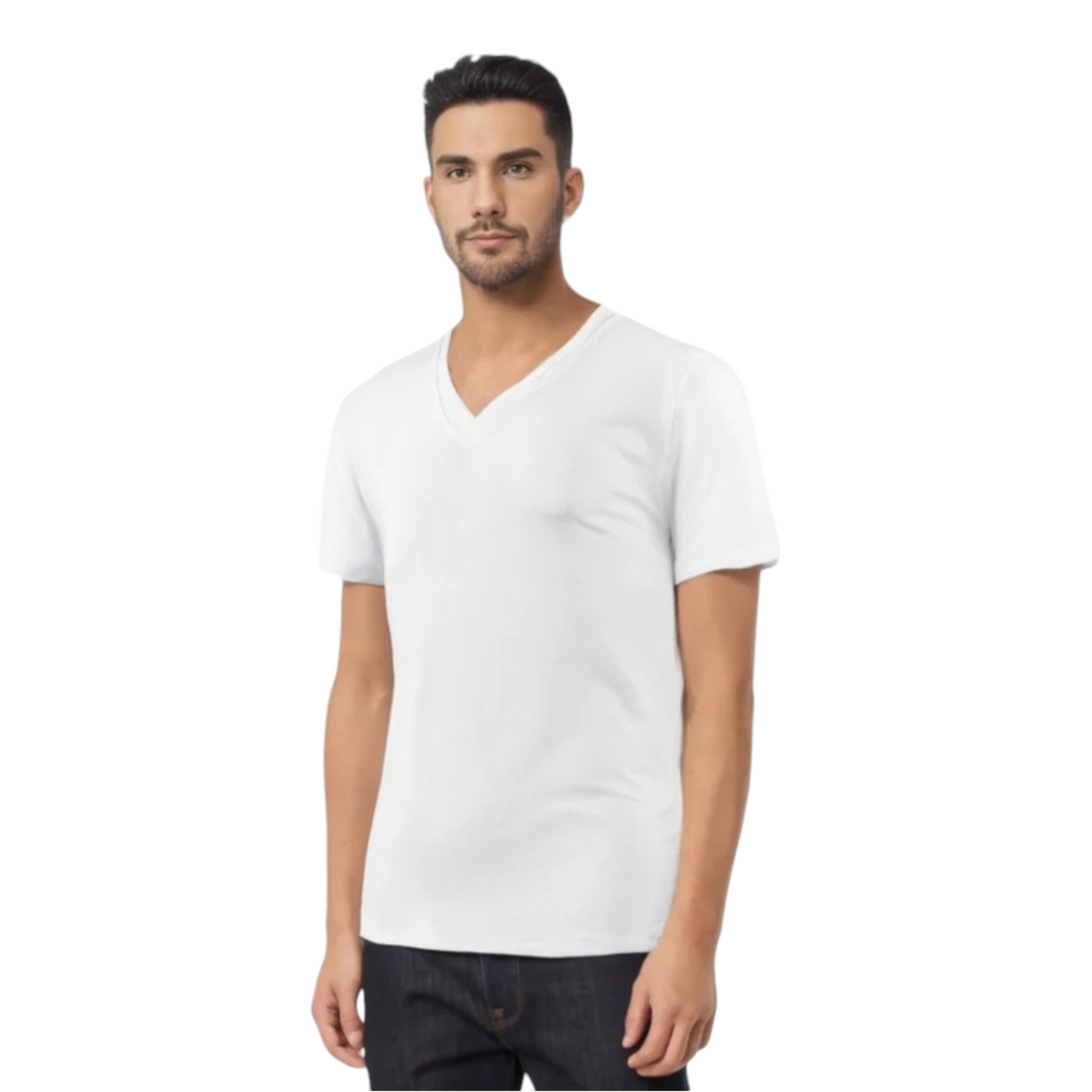 Playera ramoncito cuello V manga corta blanca caballero