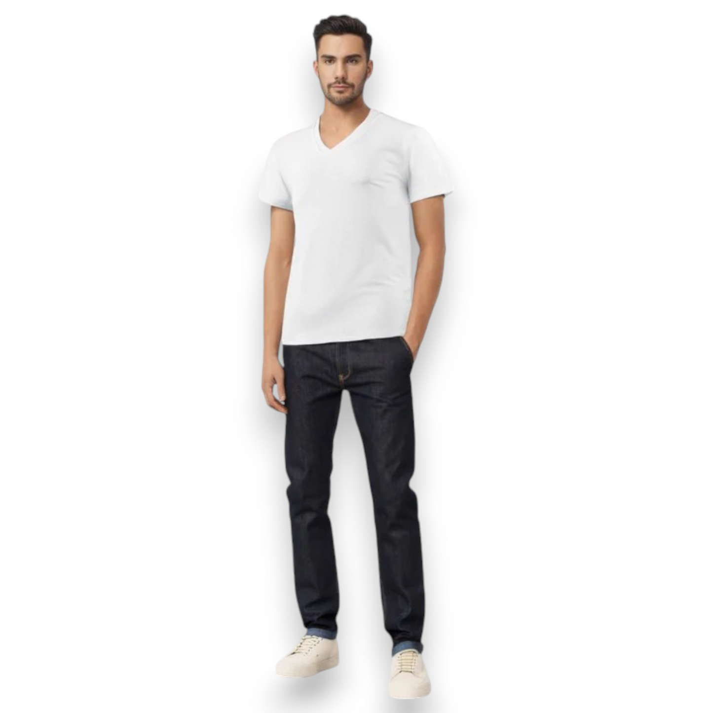 Playera ramoncito cuello V manga corta blanca caballero
