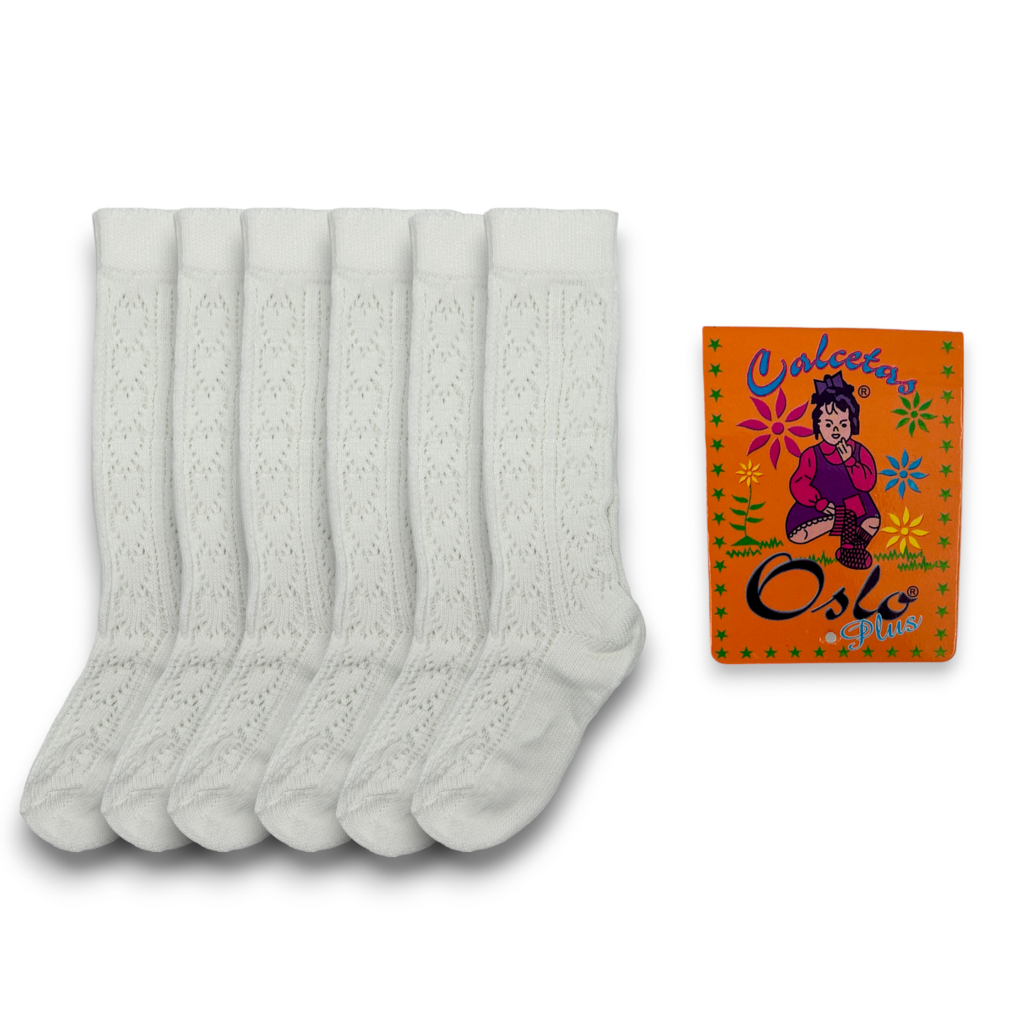 Calceta escolar calada blanca oslo plus paquete de 6