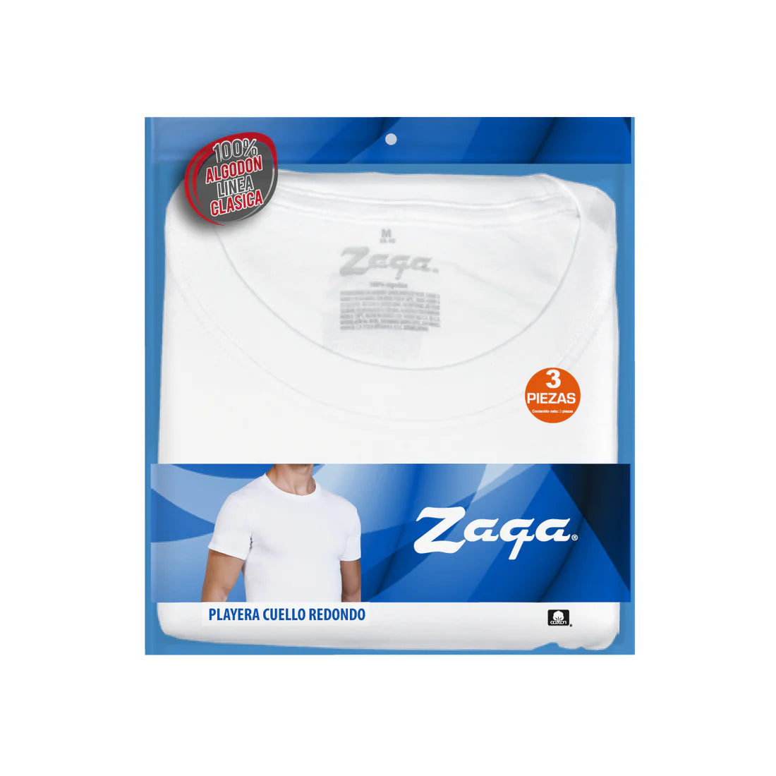 Playera cuello redondo manga corta de algodón blanca lisa caballero Zaga