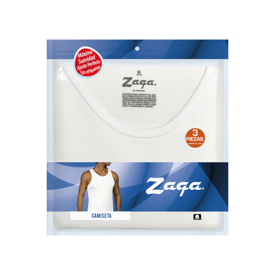 Camiseta de algodón lisa blanca caballero Zaga