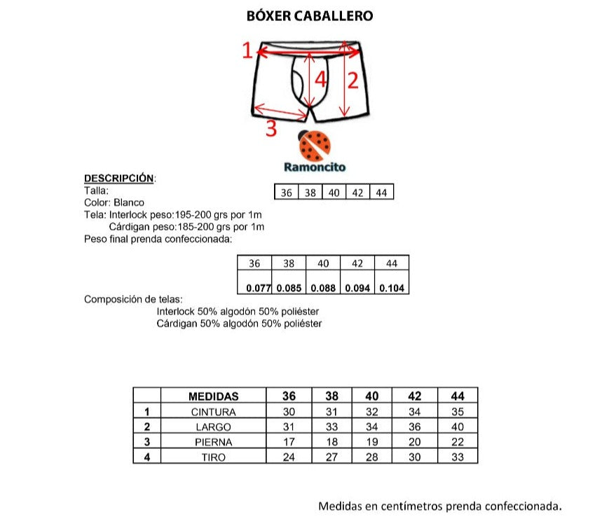 Bóxer con elástico oculto varios colores caballero Ramoncito