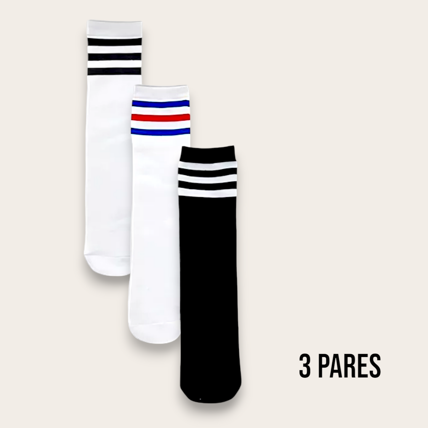 Calceta deportiva unitalla larga con franjas de colores Koos paquete de 3